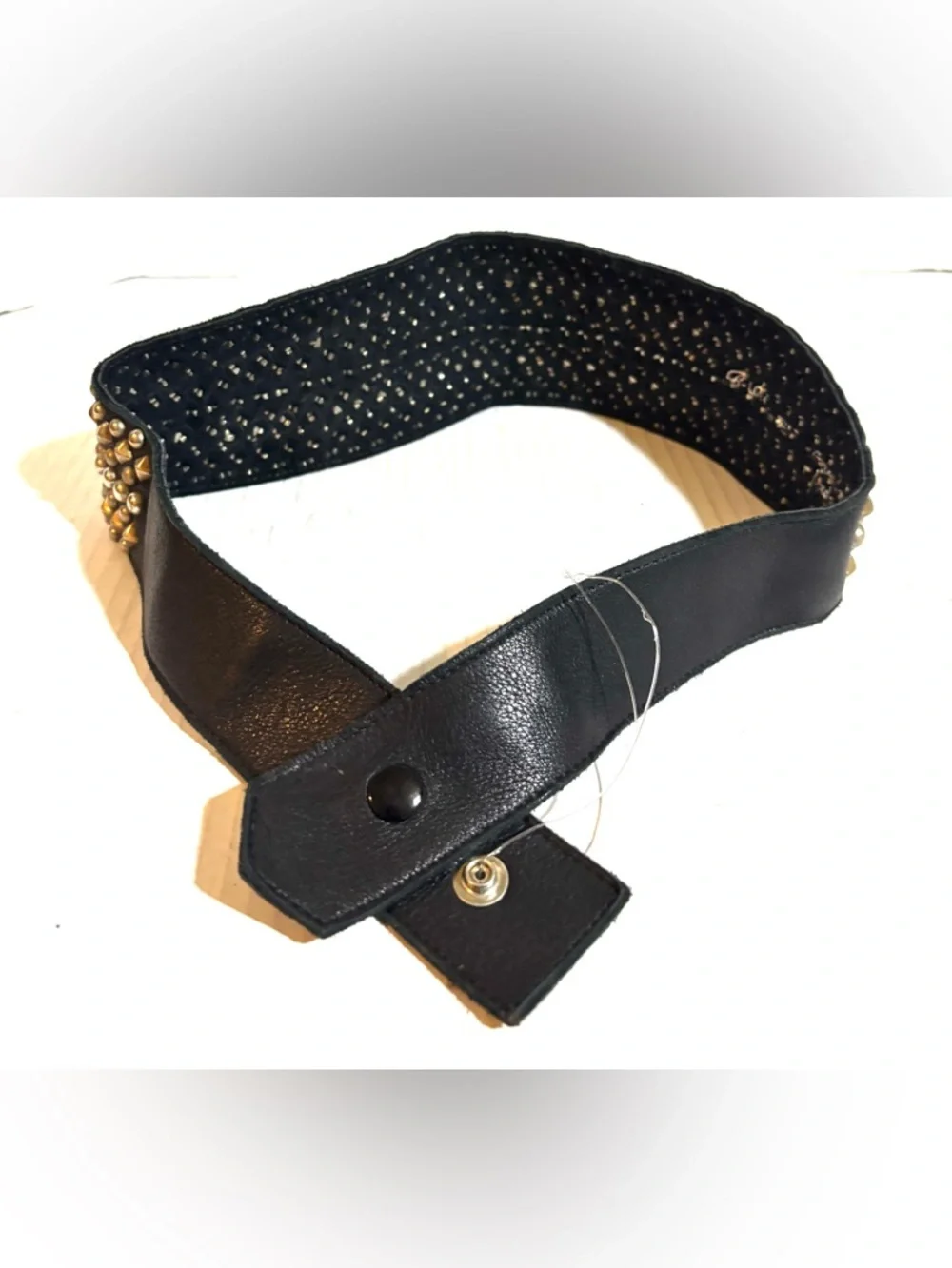 Studded Leather Waist Belt - Black with Gold Studs XS - Picture 2 of 4